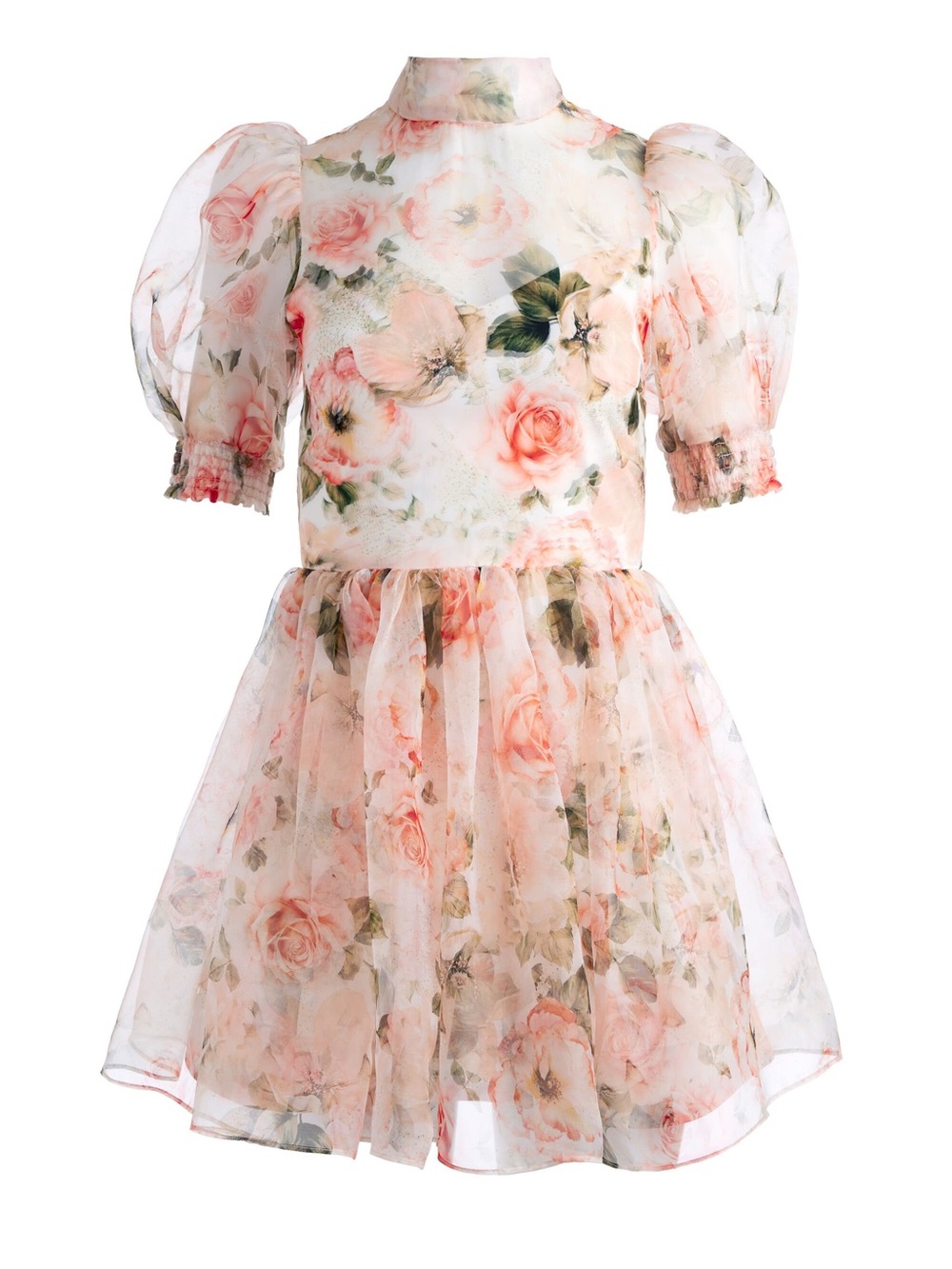 Alice + Olivia Peach Floral Puff-Sleeve Mini Dress - Picture 7 of 7